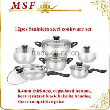 MSF-3020 12pcs Stainless steel cookware set heat resistant bakelite handle for South American market                        
                                                                                Supplier's Choice