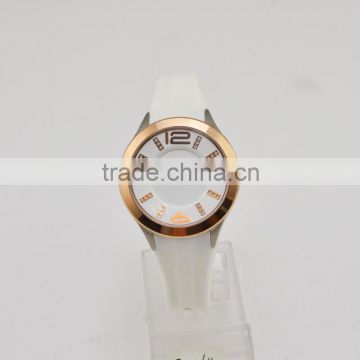 Hot sale two tone stainless teel ladies watches silicone two hands watch