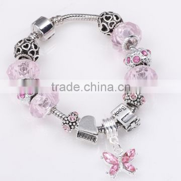 2016 European Beads Bracelet With Butterfly Dangles Heart Beads