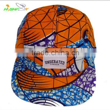 Good quality fashion brand floral pattern custom designed 5 panel camp sports cap and hat