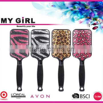 MY GIRL resin crystal hair brush wholesale professional Leopard paddle plastic hair brush with spray pump hair brushes italy