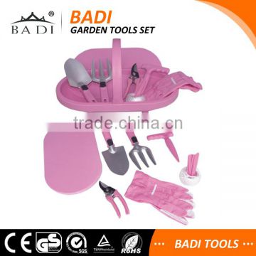 lady pink garden tool set for promotion/women promotion garden gift tool set/ lady tools with plastic basket and box