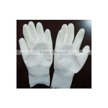 13G white nylon line, palm coated white PU glove