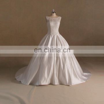 Gentle Rounded Neck Sleeveless Ball Gown Lace Satin Wedding Dress