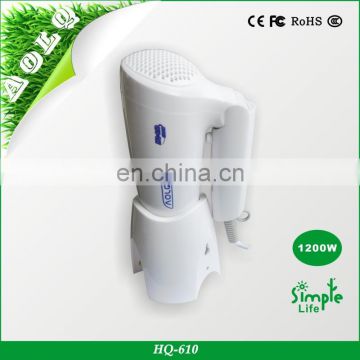 Wall mounted foldable 2 speed 3 heat setting hair dryer