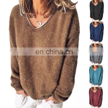 Autumn/winter womenswear Arctic velvet ultra-thin V neck long sleeve loose T-shirt hoodie