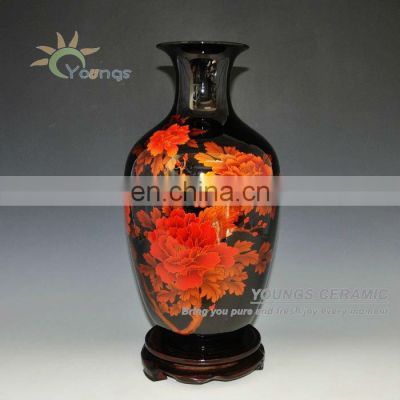 2012 Black Crystal Glazed Peony Flower Ceramic Vases for Home decor