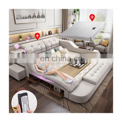 Hot selling Electric massage top grain leather bed room furniture beds