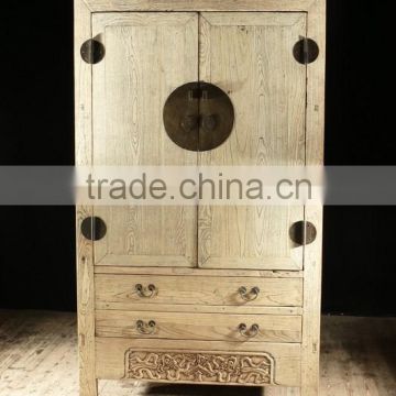 Chinese antique bedroom wood two door two drawer cloth cabinet