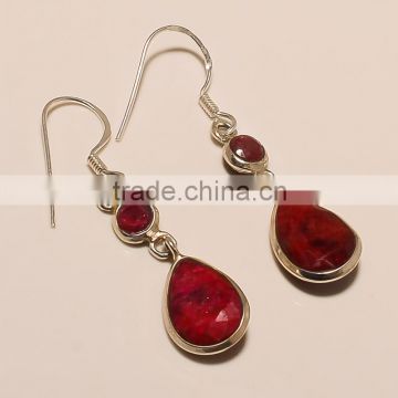 E0184-925 STERLING SILVER INDIAN RUBY EARRING 3.33