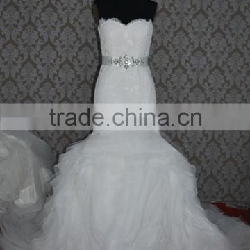 (MY0051) MARRY YOU Sheath Lace Sweetheart Ruffle Skirt With Crystal Beaded Belt Real Wedding Dress From China