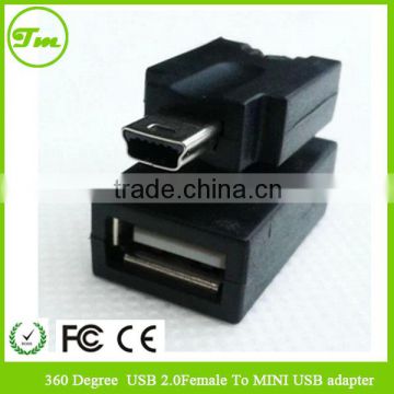 USB 2.0 360 Degree Rotatory USB Female to Mini USB Male Cable Adapter