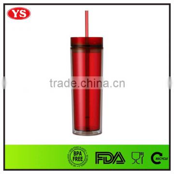 16oz wholesale bpa free plastic skinny tumbler with lid and straw