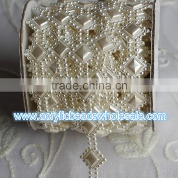 2016 Factory wholesale 10 mm 10yards /lot DOT Square Flat back Plastic Pearl Chain Trimming For Garment accessories