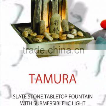 slate stone table top fountain with submersible jc light
