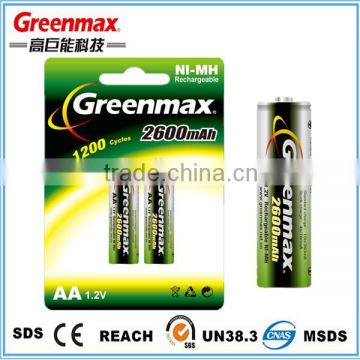 300-2600mAh NI-MH AA 1.2V Rechargeable Battery