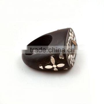 Handmade Ebony Wood Ring With 925 Sterling Silver With Smokey Stone