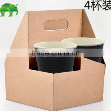 Chinese High quality four cups kraft paper cup holder with handle take away coffee