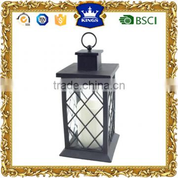 Hanging black grid shape plastic LED candle lantern