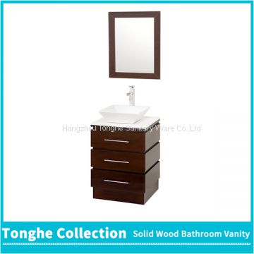 22'' Brown Bathroom Vanity Cabinet White Stone Top Glass Vessel Sink