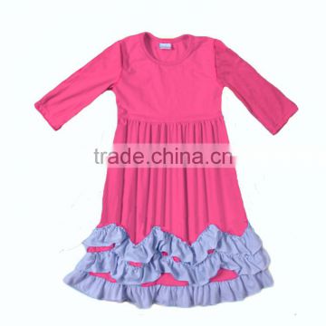 2016 hot sale new design 3/4sleeve knit cotton ruffle latest dress designs for kids