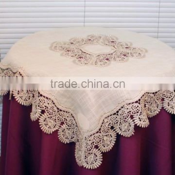 Lace With Embroidered Flowers Design Cream Tablecloths