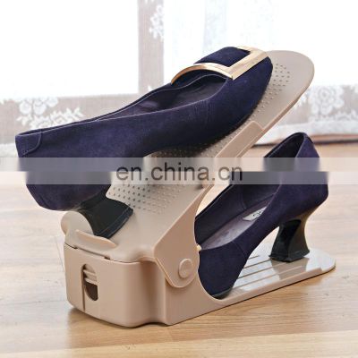 Home Use Furniture Commercial Foldable Cabinet Adjustable Double Deck Layer PP Plastic Cheap Shoe Rack