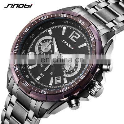 SINOBI Men Luxury Watch S9696G Multifunctional Stainless Steel  Night Light Function Date Display Men's Watches Jam Tangan Pria