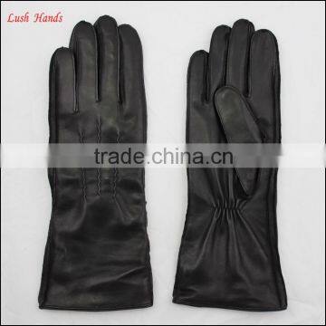 2016 high quality ladies long leather gloves lining wool