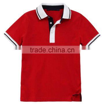 100% Cotton Custom Men Plain Red Polo Shirts with White Collar and Placket