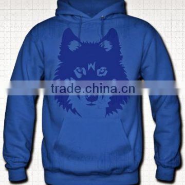 Stylish blue silk screen wolf printed hoodies for men