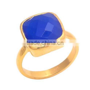 925 Sterling Silver Blue Quartz cushion faceted Gemstone Ring
