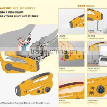 2016 top sales high quality hot selling led solar dynamo radio flashlight made in shezhen