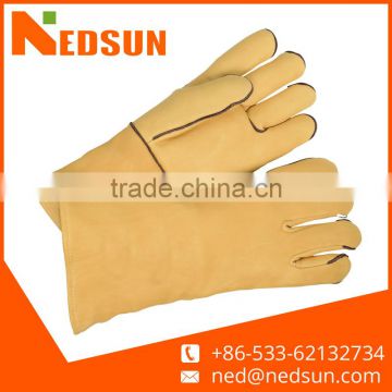 Full lining winter split warm leather gloves for welding