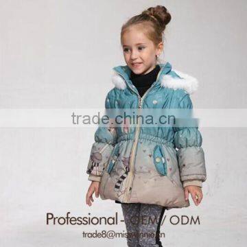 Latest design girls fashion wadding winter warm down coat with fur trim for wholesale