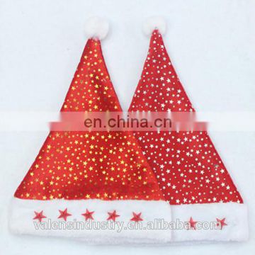 Wholesale Colorful Beautiful Design Lighted Velvet LED Santa Claus Christmas Hat with Golden and Silver Stars Decoration