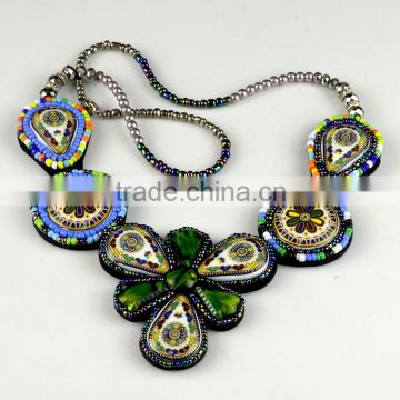 Factory direct sale bohemian pendant applique/colorful stones collar trimming for decoration