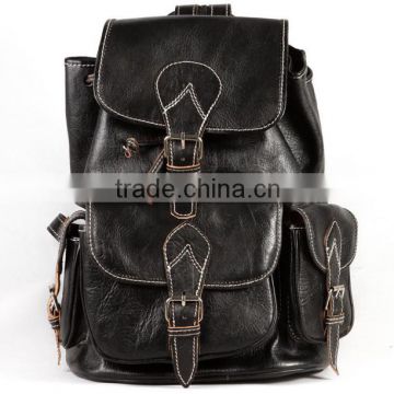 moroccan black leather backpack handmade wholesaler 3pockets