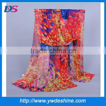 Hot sales high quality wholesale Peacock feather printed chiffon scarf WJ-690