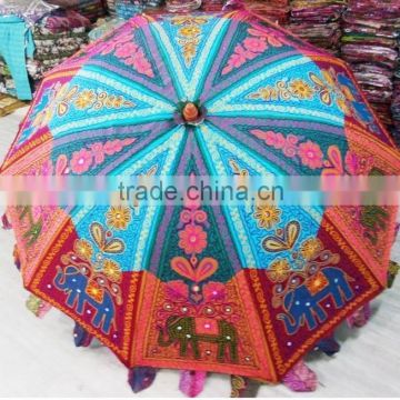 Handmade Indian Elephant Print & Embroidered Vintage Garden Umbrellas pasasols