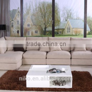 Beige Color Corner Sofa high quality cotton and linen fabric solid wood legs feather sofa set