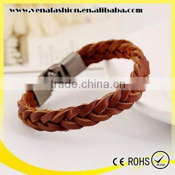 braided color vintage leather bracelet with magnetic clasp