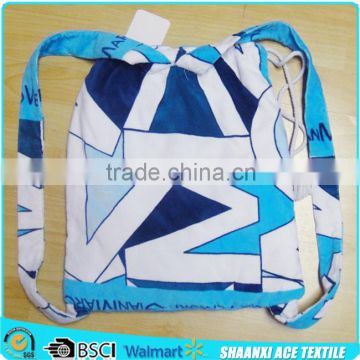 2015 fashion design custom cotton velour printing towel material Beach Bag