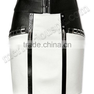 Women Fashion White Black Leather Skirts