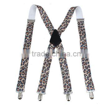 High quality girls pants jeans suspenders leopard printed X shape suspenders