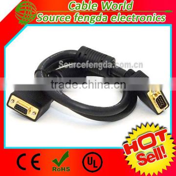 gold plated VGA male to female extension cable for Monitor/PC/projector with ferrite core