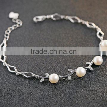 Natural style olive branch 925 sterling silver bracelet for women