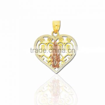 14kt two tone plated Religious Filigree Design mother mary pendant