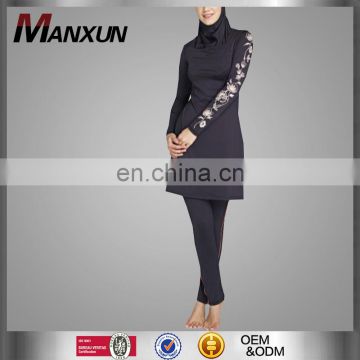 Black Embroidery Fully Coverd Muslim Swimming Suits For Dubai Arab Islamic Clothing Sportwear Gender Woman OEM Supplier