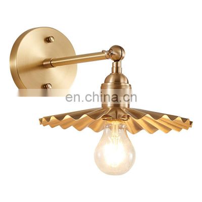 Nordic Golden Pleated Pattern 360 Degree Rotation Brass Wall Lamp  Decoration Bedside Lighting